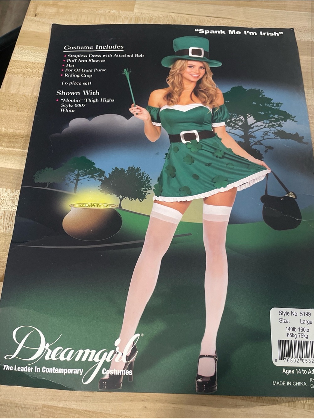 Dreamgirl Emerald Green Off-Shoulder St. Patrick's Costume with Top Hat